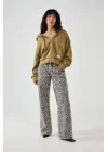 Leopar Desenli Düşük Bel Kot Pantolon