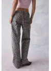 Leopar Desenli Düşük Bel Kot Pantolon