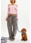Leopar Desenli Düşük Bel Kot Pantolon