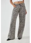 Leopar Desenli Düşük Bel Kot Pantolon