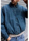 Mavi Kadife Bomber Unisex Ceket Oversize Mevsimlik Kaban