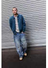 Mavi Kadife Bomber Unisex Ceket Oversize Mevsimlik Kaban