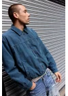 Mavi Kadife Bomber Unisex Ceket Oversize Mevsimlik Kaban