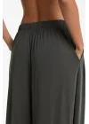 Kadın  Yüksek Bel Pileli Füme Modal Karışımlı Bol Paça Uzun Pantolon