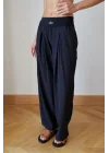 Siyah Beli Kalın Lastik Ve Yazı Detaylı Pantolon