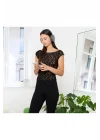Siyah Dantel Kısa Kollu T-Shirt