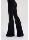 Siyah Düşük Bel İspanyol Paça Pantolon – Flare Stil