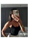 Siyah Şeffaf Askı Detay Atlet Bluz