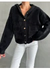 Siyah Yumoş Kapüşonlu Ceket