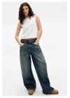 SUBD Yeşil Eskitme Baggy Kot Pantolon
