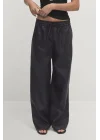 Unisex İpli Bol Paça Palazzo Yazlık Harem Cepli Kumaş Bol Paça Pantolon
