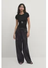 Unisex İpli Bol Paça Palazzo Yazlık Harem Cepli Kumaş Bol Paça Pantolon