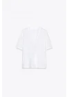 V yaka beyaz Basic tshirt
