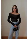 Kayık Yaka Çilek Doku Transparan Body
