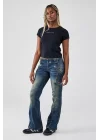 Vintage Fermuarlı ve Halkalı Wide Leg Jean Pantolon