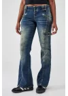 Vintage Fermuarlı ve Halkalı Wide Leg Jean Pantolon