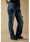 Vintage Fermuarlı ve Halkalı Wide Leg Jean Pantolon