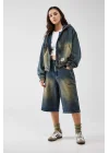 Vintage Yeşil Denim Bomber Unisex Ceket Oversize Mevsimlik Kaban