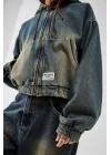 Vintage Yeşil Denim Bomber Unisex Ceket Oversize Mevsimlik Kaban