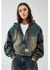 Vintage Yeşil Denim Bomber Unisex Ceket Oversize Mevsimlik Kaban