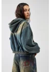Vintage Yeşil Denim Bomber Unisex Ceket Oversize Mevsimlik Kaban