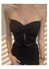 y2k Önü Drapeli Straplez Crop Top