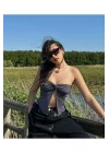 y2k Önü Drapeli Straplez Crop Top