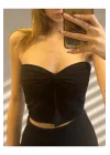 y2k Önü Drapeli Straplez Crop Top