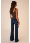 Y2K Vintage Düşük Bel İspanyol Paça Arka Cep Detaylı Jean Pantolon