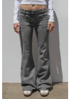 Y2K Vintage Ön Cep Detaylı Gri Düşük Bel Flared Bootcut Jean