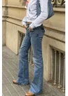 Y2K Vintage Retro Eskitme Süper Arka Cepli Düşük Bel İspanyol Paça Jean