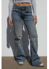 Y2K Vintage Retro Eskitme Süper Arka Cepli Düşük Bel İspanyol Paça Jean