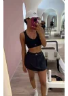Yüksek Bel Elastik Şortlu Siyah Spor Etek – Tenis & Yoga Günlük Şort Etek
