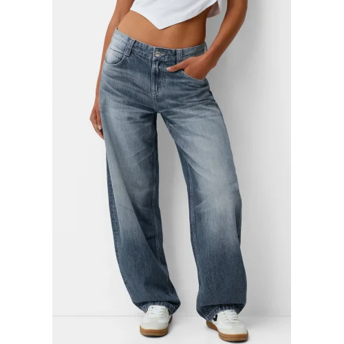 Kadın Baggy Koyu Mavi Rahat Kesim Boyfriend Jean