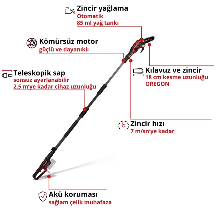 Einhell GP-LC 18/20 Li T BL-Solo Akülü Yüksek Dal Budama