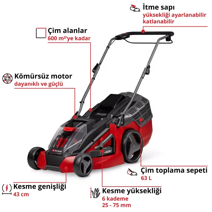 Einhell GE-CM 43 Li M Kit Akülü Çim Biçme Makinesi - 2x4.0 Ah
