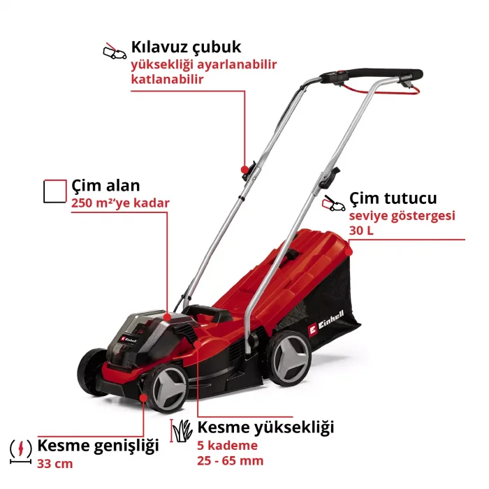 Einhell GE-CM 36/33 Li Akülü Çim Biçme Makinesi - 2x2.5Ah