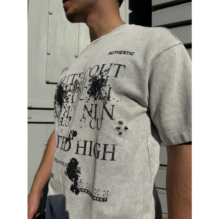 Fıtted Baskı Detay Unisex Tshirt