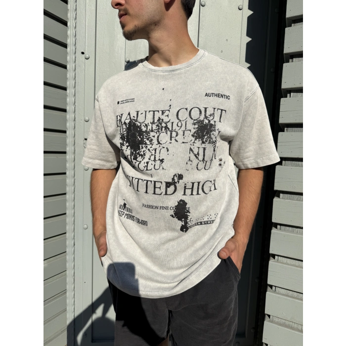 Fıtted Baskı Detay Unisex Tshirt