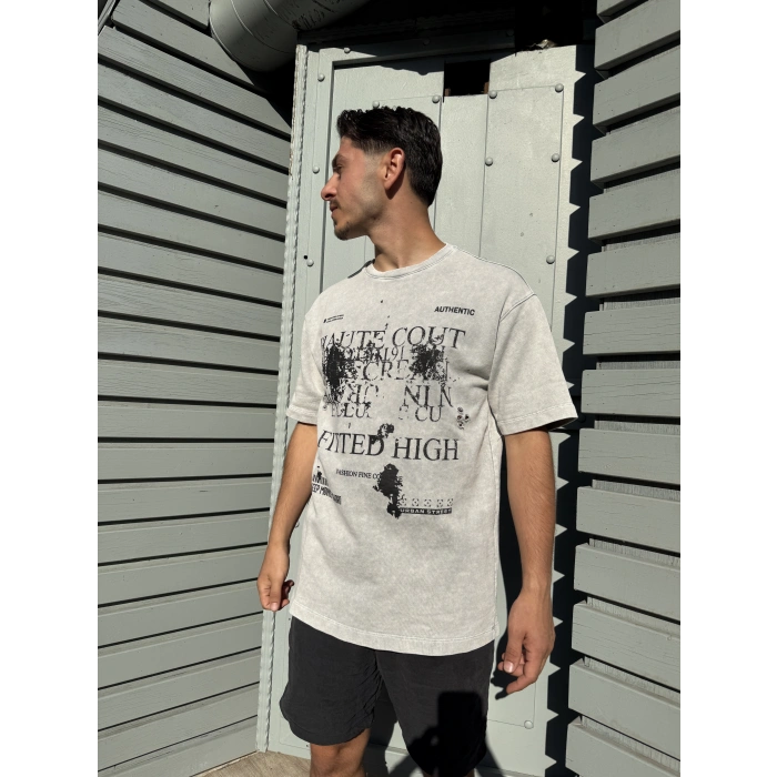 Fıtted Baskı Detay Unisex Tshirt