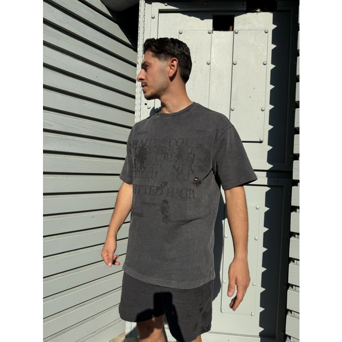 Fıtted Baskı Detay Unisex Tshirt