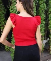 Fırfır Detaylı Triko Bluz - KIRMIZI