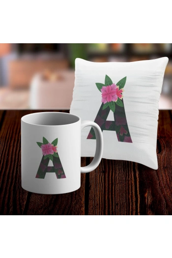 A Harfi Tasarımlı Kupa ve Yastık Kılıfı Hediye Seti