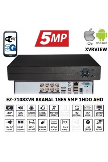 EZCOOL EZ-7108XVR 8CH 5MP KOAKSIYEL SES XVRVIEW