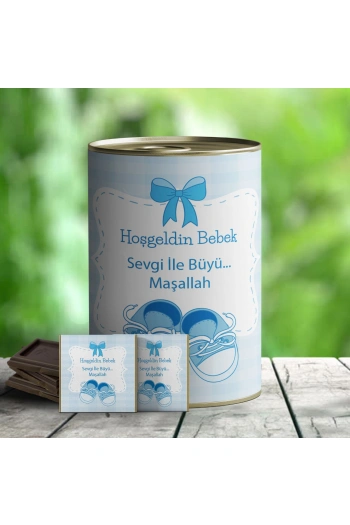 Hoşgeldin Bebek Çikolata Hediye Konservesi - Mavi