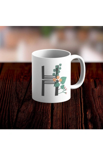 Özel Tasarım H Harfi Beyaz Kupa Bardak