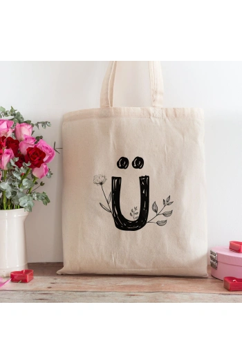 Ü Harfi Tasarımlı Alışveriş Plaj Bez Çanta