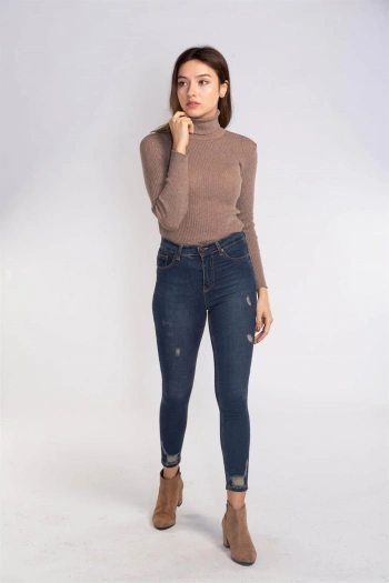 Yırtık Detaylı Skinny Jean Pantolon-LACİVERT