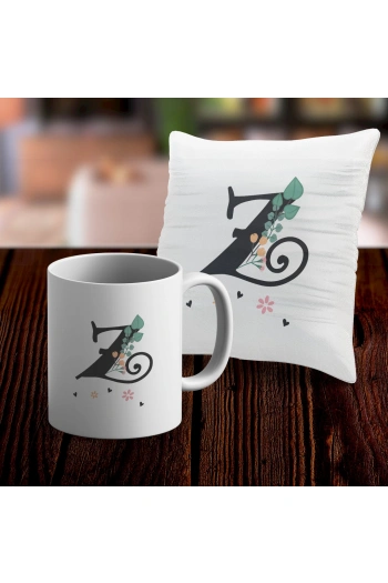 Z Harfi Tasarımlı Kupa ve Yastık Kılıfı Hediye Seti