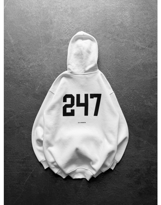247 3 İPLİK ŞARDONLU KAPUŞONLU SWEAT BEYAZ